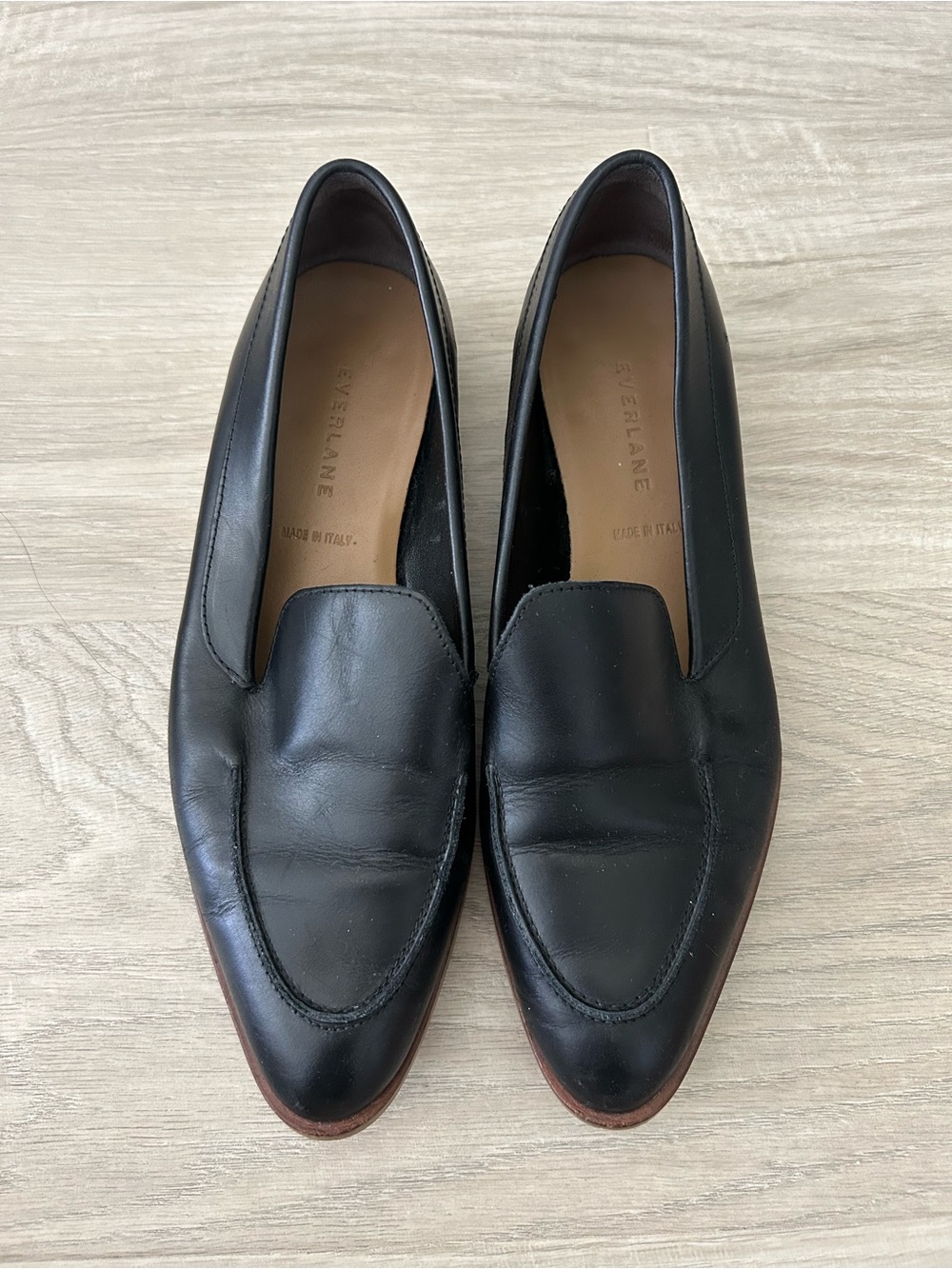 Everlane Black Leather Slip-On Dress Loafers